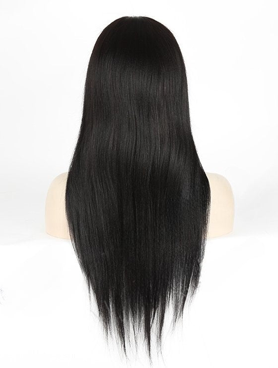 Stock Full Lace Indian Remy Black Light Yaki Human Hair Silk Top Wigs