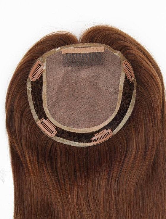 Stock Fish Net European Medium Brown Straight Human Hair Silk Top Topper