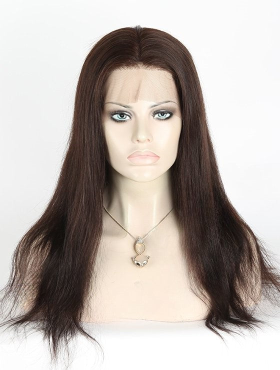 Stock Full Lace Chinese Dark Brown Natural Straight Human Hair Wigs