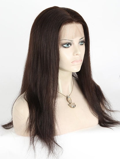 Stock Full Lace Chinese Dark Brown Natural Straight Human Hair Wigs