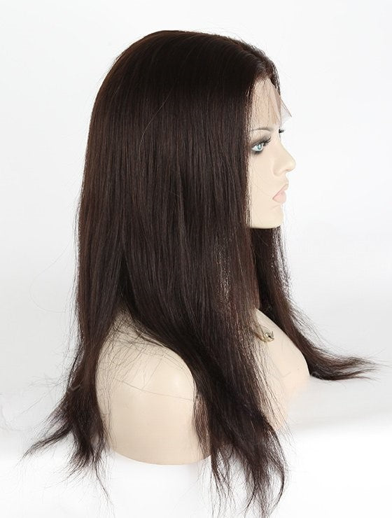 Stock Full Lace Chinese Dark Brown Natural Straight Human Hair Wigs