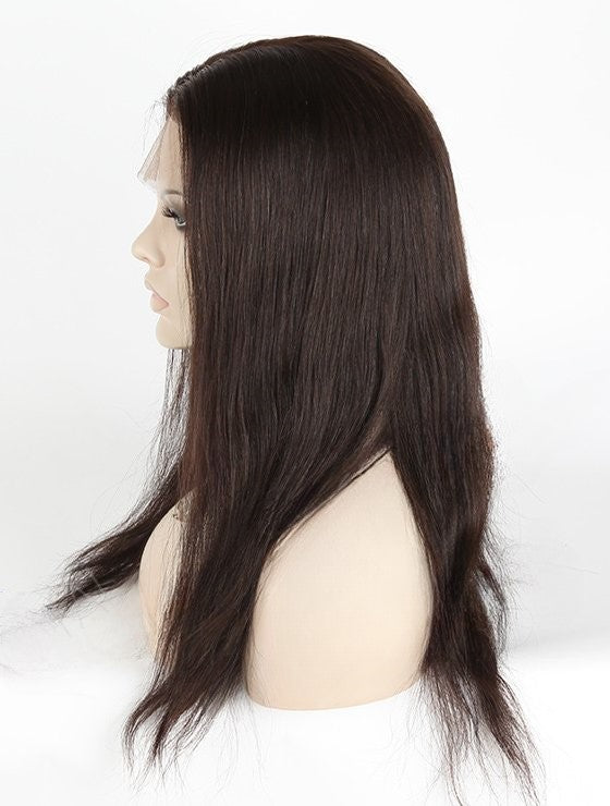 Stock Full Lace Chinese Dark Brown Natural Straight Human Hair Wigs