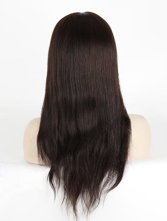 Stock Full Lace Chinese Dark Brown Natural Straight Human Hair Wigs