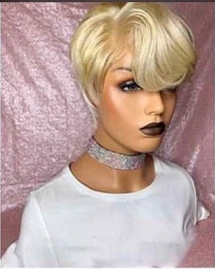 Stock Lace Front Brazilian Black/Blonde Wavy Human Hairt Pixie Wig