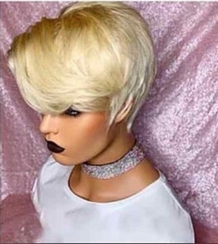 Stock Lace Front Brazilian Black/Blonde Wavy Human Hairt Pixie Wig