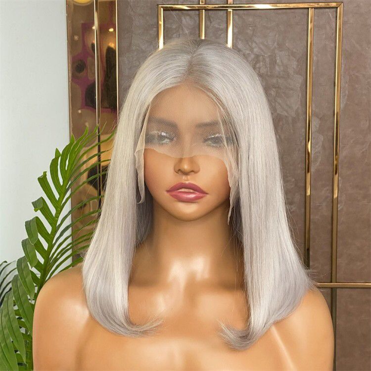 Lace Front Brazilian Grey Straight Bob Human Hair Wigs