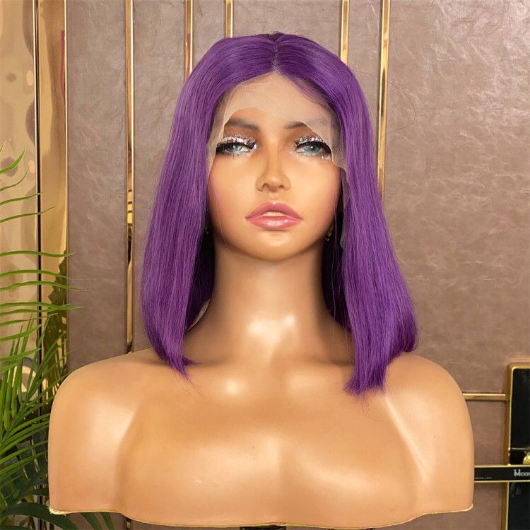 Lace Front Brazilian Purple Straight Bob Human Hair Wigs