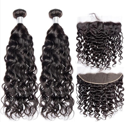 Stock Full HD Lace Natural Color Virgin Water Wave Human Hair Frontals 150% Dichte und Schussfäden 300 Gramm